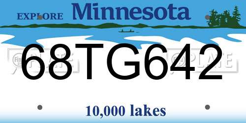68TG642 Minnesota License Plate