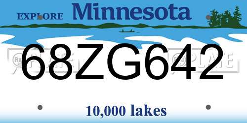 68ZG642 Minnesota License Plate