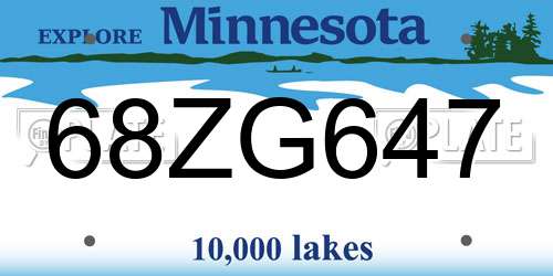 68ZG647 Minnesota License Plate