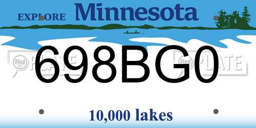 698BG0 Minnesota License Plate