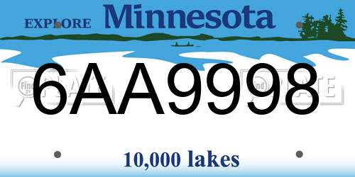 6AA9998 Minnesota License Plate