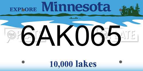 6AK065 Minnesota License Plate