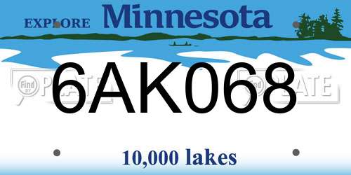 6AK068 Minnesota License Plate