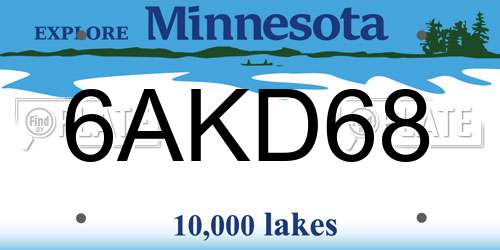 6AKD68 Minnesota License Plate