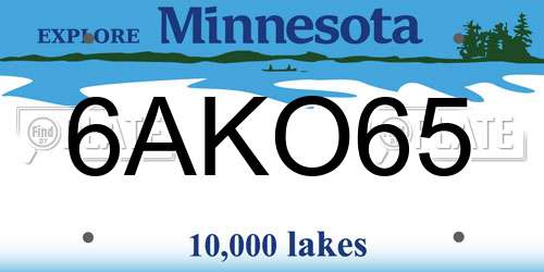 6AKO65 Minnesota License Plate