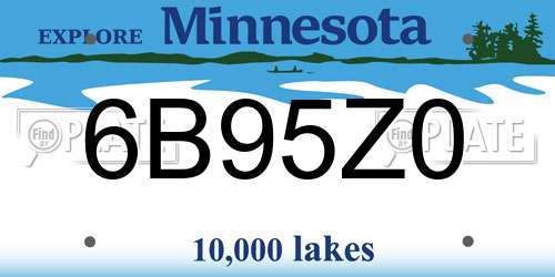 6B95Z0 Minnesota License Plate