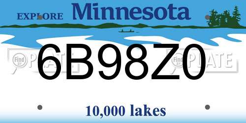 6B98Z0 Minnesota License Plate