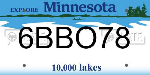 6BBO78 Minnesota License Plate