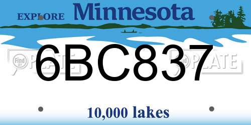 6BC837 Minnesota License Plate