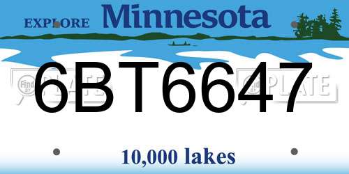 6BT6647 Minnesota License Plate