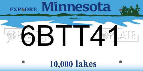 6BTT41 Minnesota License Plate