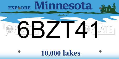 6BZT41 Minnesota License Plate