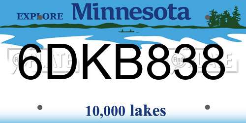 6DKB838 Minnesota License Plate