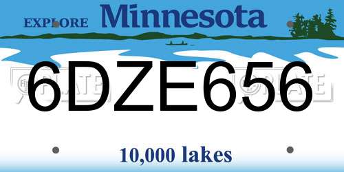 6DZE656 Minnesota License Plate