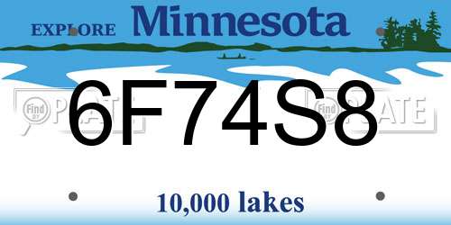 6F74S8 Minnesota License Plate