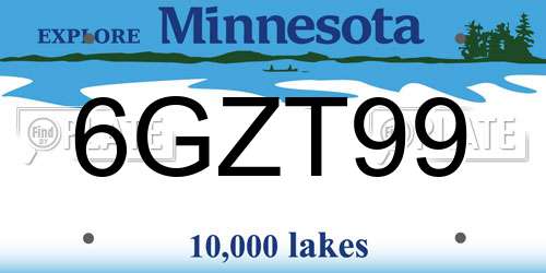 6GZT99 Minnesota License Plate