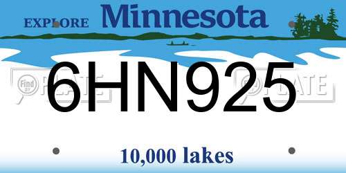 6HN925 Minnesota License Plate