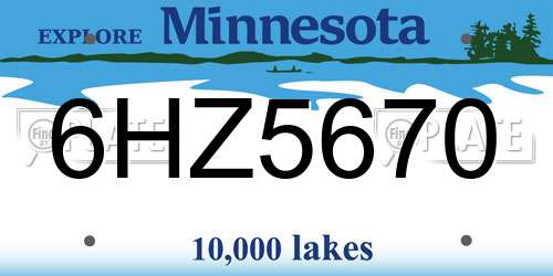 6HZ5670 Minnesota License Plate