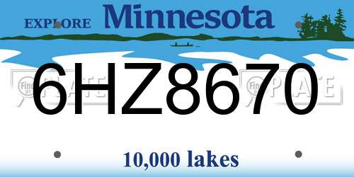 6HZ8670 Minnesota License Plate