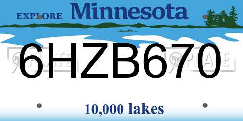 6HZB670 Minnesota License Plate