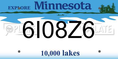 6I08Z6 Minnesota License Plate