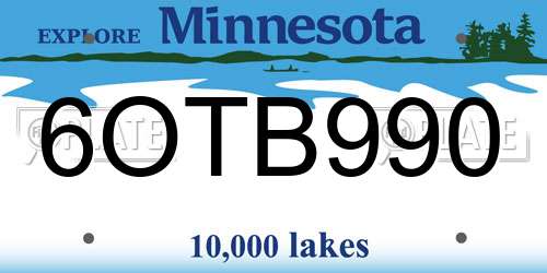 6OTB990 Minnesota License Plate