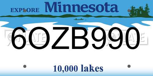 6OZB990 Minnesota License Plate