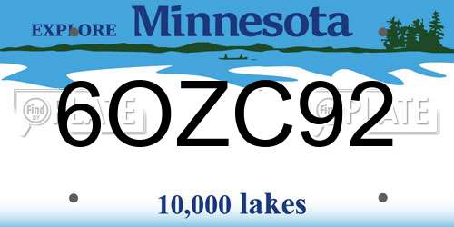 6OZC92 Minnesota License Plate