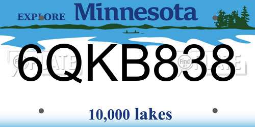 6QKB838 Minnesota License Plate