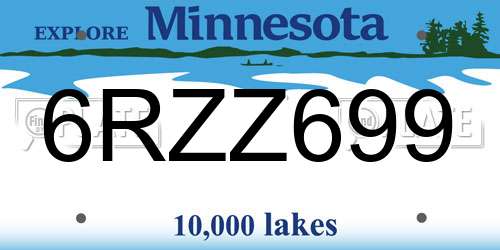 6RZZ699 Minnesota License Plate