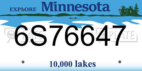 6S76647 Minnesota License Plate