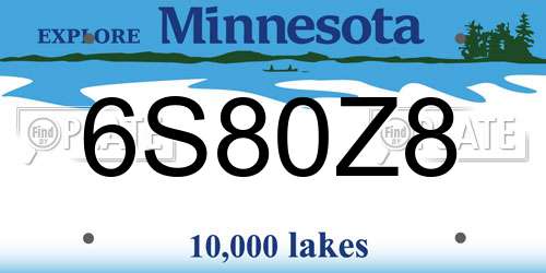 6S80Z8 Minnesota License Plate