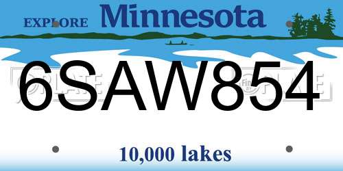 6SAW854 Minnesota License Plate
