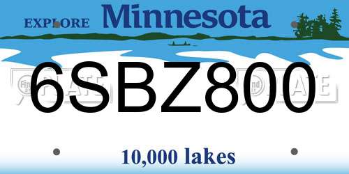 6SBZ800 Minnesota License Plate