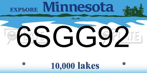6SGG92 Minnesota License Plate
