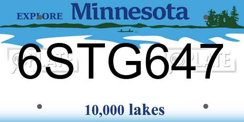 6STG647 Minnesota License Plate