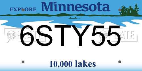 6STY55 Minnesota License Plate