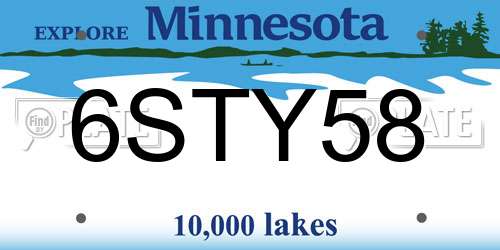 6STY58 Minnesota License Plate
