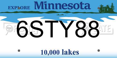 6STY88 Minnesota License Plate
