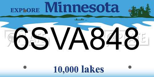 6SVA848 Minnesota License Plate