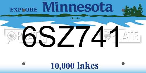 6SZ741 Minnesota License Plate