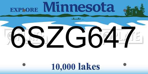 6SZG647 Minnesota License Plate
