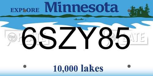 6SZY85 Minnesota License Plate