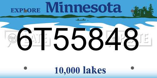 6T55848 Minnesota License Plate