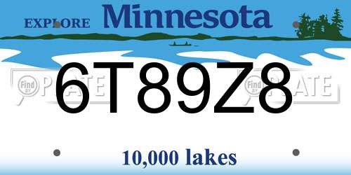 6T89Z8 Minnesota License Plate
