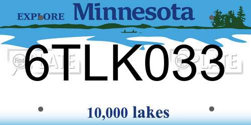 6TLK033 Minnesota License Plate