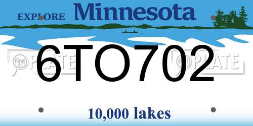 6TO702 Minnesota License Plate