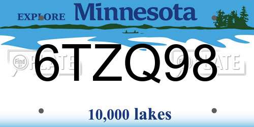 6TZQ98 Minnesota License Plate