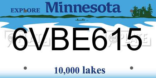 6VBE615 Minnesota License Plate