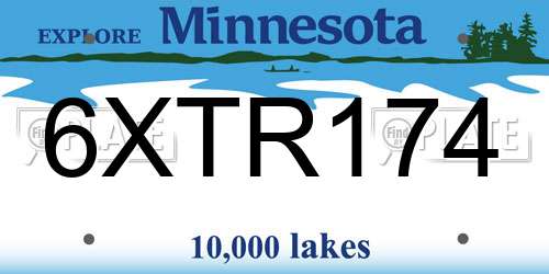 6XTR174 Minnesota License Plate